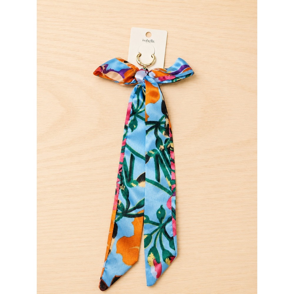Floral Scarf‎ Keychain Purse Charm Bag Accessory Blue Orange Gold Tone